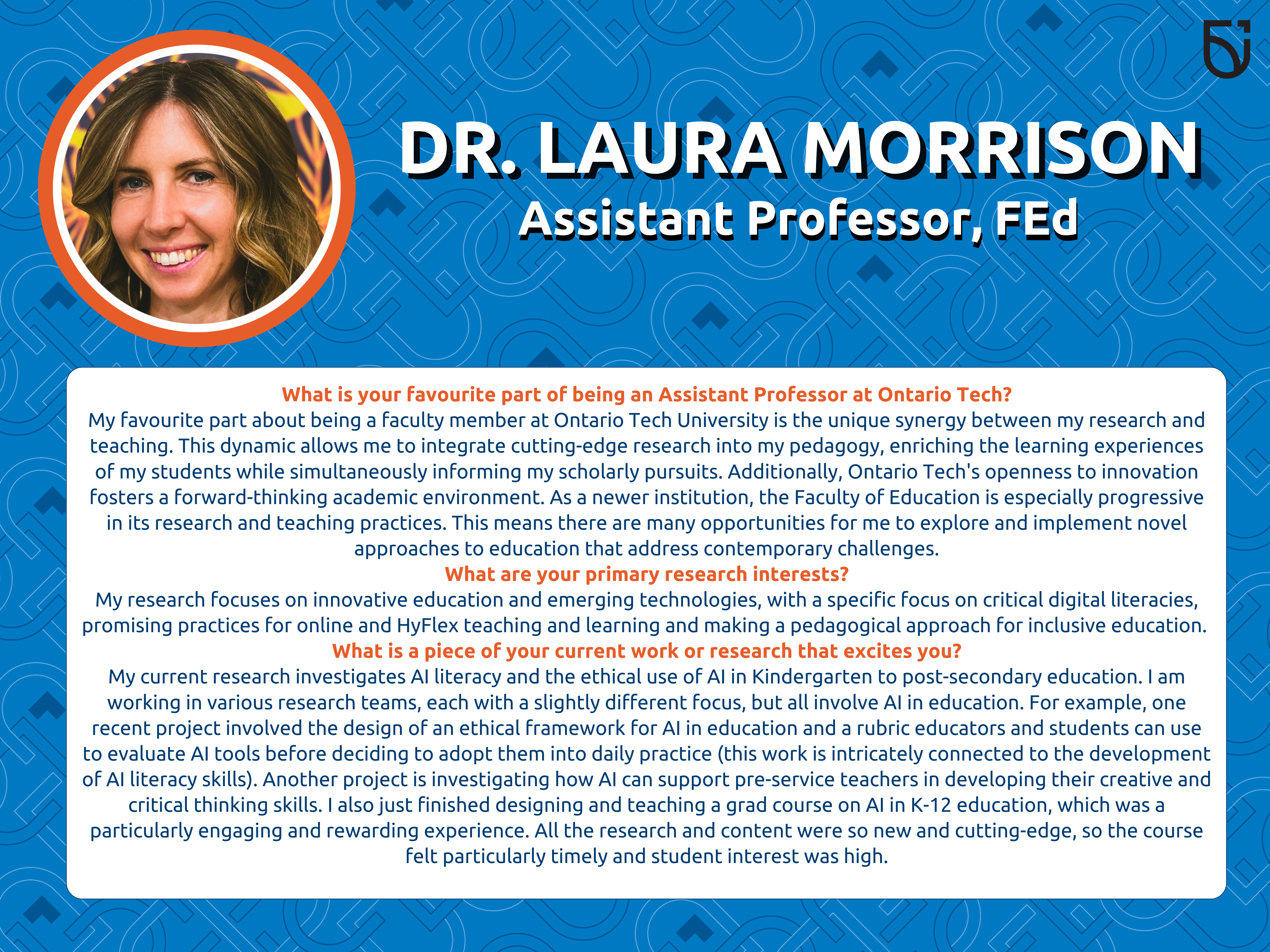 This is a Women's Wednesday feature Dr. Laura Morrison from the Faculty of Education. 